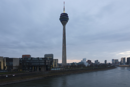 View of the center of Dusseldorf and the TV tower, Germanyのeditorial素材