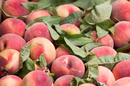 Ripe peaches close-up. Background
