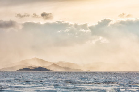 Winter sunset on Lake Baikal, Russia