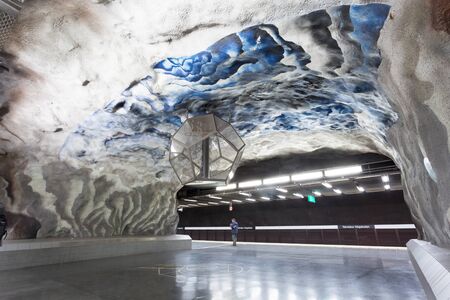 SWEDEN, STOCKHOLM - JANUARY 17, 2018: Interior of Tekniska Hogskolan metro stationのeditorial素材