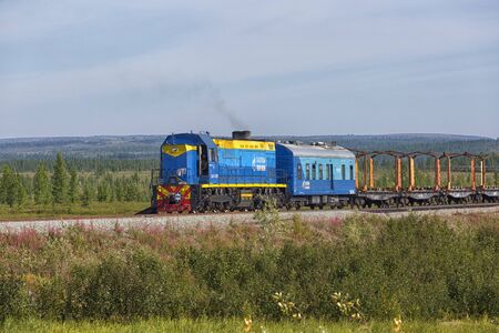 RUSSIA, YAMAL - AUGUST 8, 2018: The train goes along the northernmost railway in the worldのeditorial素材