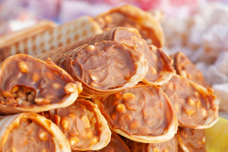 Wafer rolls with cream, close-upの写真素材