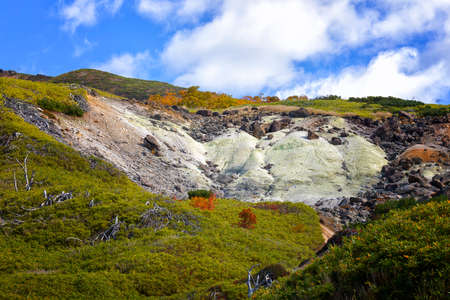 View river with thermal water. Iturup, Kuril Islands. Russiaの写真素材