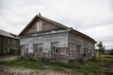 Old wooden houses, Arctic, Barents Sea, the village of Teriberkaのeditorial素材