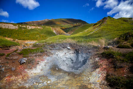 Craters with boiling volcanic mud. Iturup, Kuril Islands. Russiaの写真素材