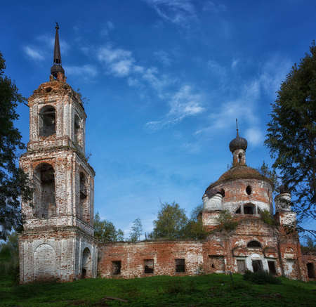 Destroyed old church, Ivanovo region, Russiaの写真素材