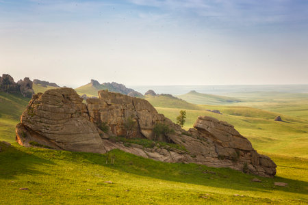 Steppes of Adon-Chelon in Transbaikalia on summer, Russiaの写真素材