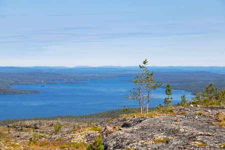 Landscapes overlooking the lake. panorama. Kola Peninsula, Arctic Circle, Russiaの写真素材