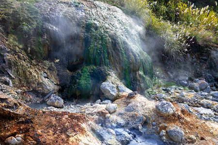 View river with thermal water. Iturup, Kuril Islands. Russiaの写真素材