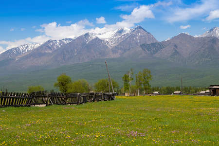 Rural landscape with mountains on summer day. Russia. Buryatiaの写真素材