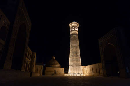 Kalyan Minaret in Bukhara at night. Uzbekistanの写真素材