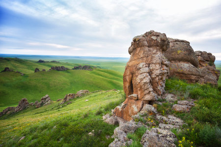 Mountain Steppes of Adon-Chelon in Transbaikalia on summer day, Russiaの写真素材