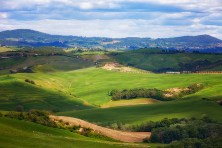 Typical spring rural landscape of Tuscany, Italyの写真素材