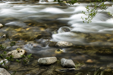 Landscape from the stream of fast riverの写真素材