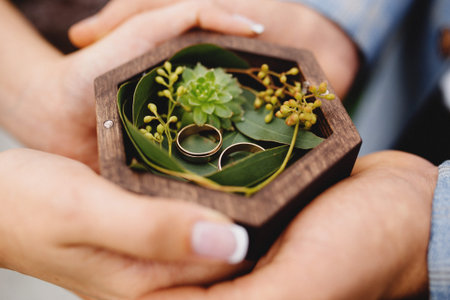 Wedding couple is holding their wedding rings