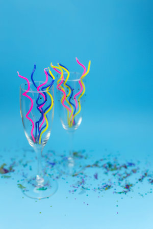 Different Christmas decorations on the blue background