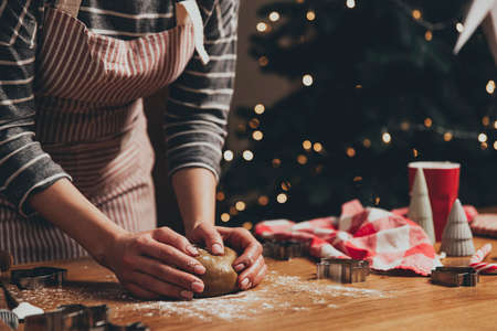 Merry Christmas, Happy New Year. Gingerbread cooking, cake or strudel bakingの写真素材