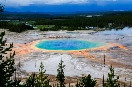 The Prismatic eye - hot pool in national park Yellowstone view from the hill