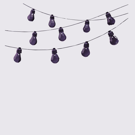 Vector illustration of purple light bulbs on a rope on a light purple background.のイラスト素材