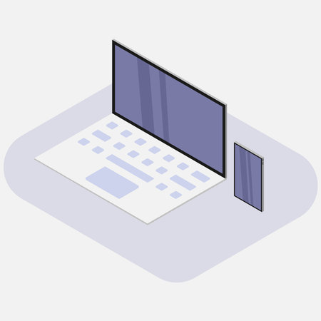 Vector isometric illustration of a laptop and a smartphone on a white background.のイラスト素材