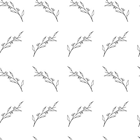 Seamless pattern of black and white branches on a white background.のイラスト素材