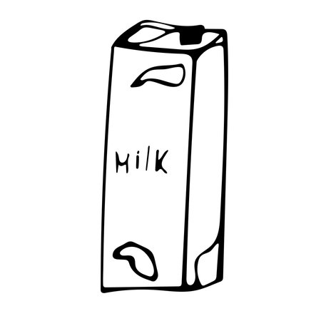 Vector black and white graphic doodle illustration of milk on a white background.のイラスト素材