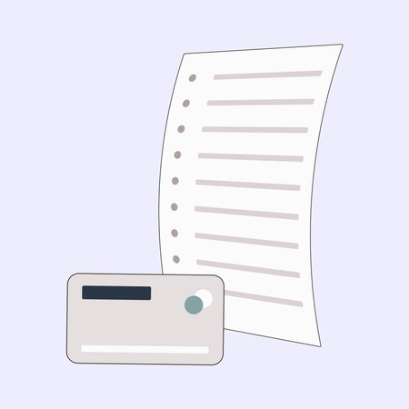 Graphic vector illustration with a credit card and a shopping list on a blue background.のイラスト素材
