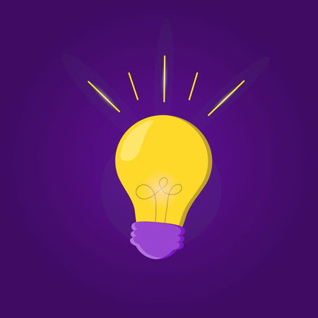 Graphic vector illustration of a glowing light bulb on a purple background.のイラスト素材