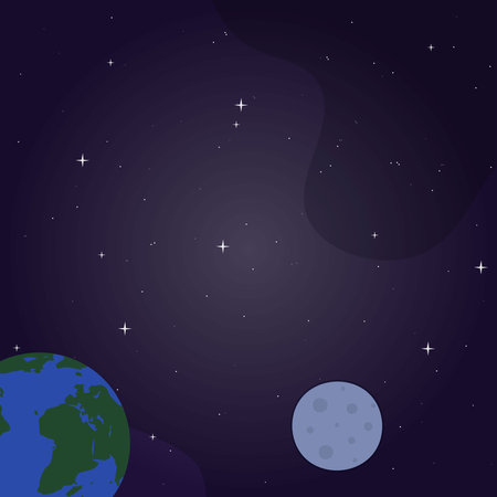 Space graphic vector illustration with planet earth, moon and stars.のイラスト素材