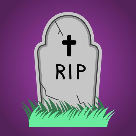 Grave with grass and a cross on dark background, traditional Halloween design element.のイラスト素材