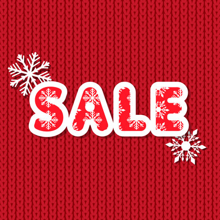 The description sale on a red knitted background with snowflakesのイラスト素材