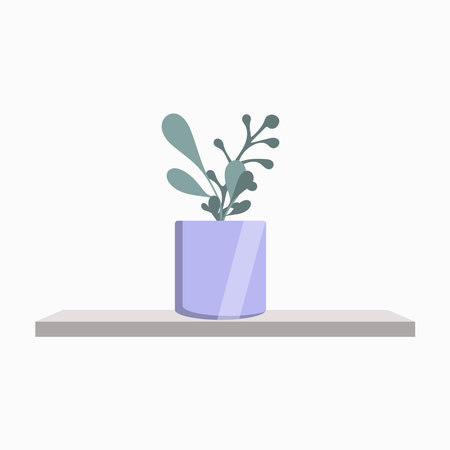 Indoor plant in a purple pot on a wall shelf on a white backgroundのイラスト素材