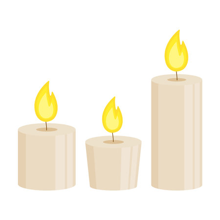 A set of beige wax burning candles on a white background.のイラスト素材