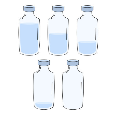 Vector illustration of plastic bottles with different water levels. Infographics. A set of infographics on water.のイラスト素材