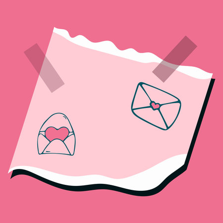Vector illustration of pink paper stickers with Valentine's day illustrations on a pink background.