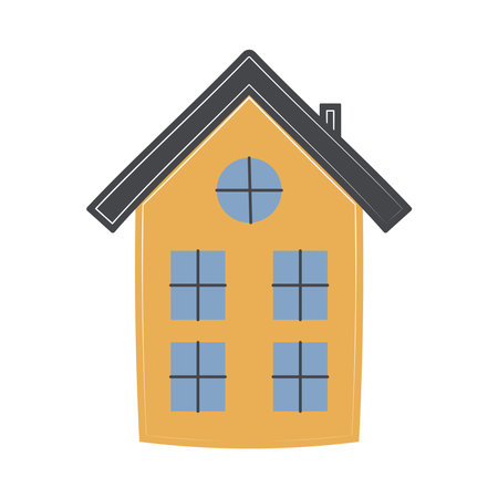 A cute modern Scandinavian yellow house with a gray roof on a white background. The creator of the map.のイラスト素材