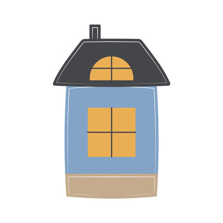 A cute modern Scandinavian blue house with a gray roof on a white background. The creator of the map.のイラスト素材