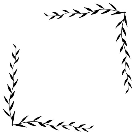 The corners of the vector vintage frame with flowers, branches and plants in black and white style. Botanical decorative frame design.のイラスト素材