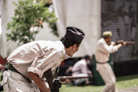 theatrical war general attack 1 march, using war uniforms and weapons in the Dutch colonial era....