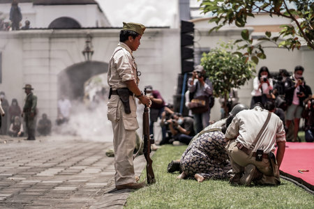 theatrical war general attack 1 march, using war uniforms and weapons in the Dutch colonial era....