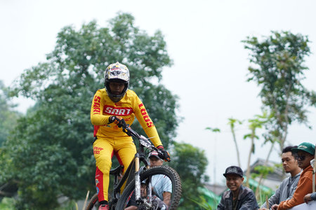 Downhill Bike Festival in Yogyakarta Teras CAF. A participant in the Mountain Bike Festival who is...