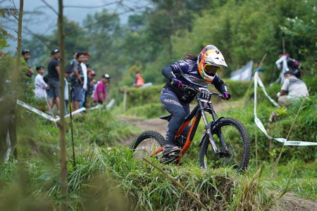 Downhill Bike Festival in Yogyakarta Teras CAF. closeup showing downhill cycling equipment. :...