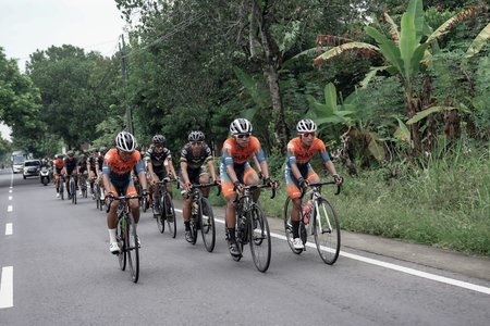 Cycling on the road using a road bike. : Sleman, Indonesia - 21 May 2022