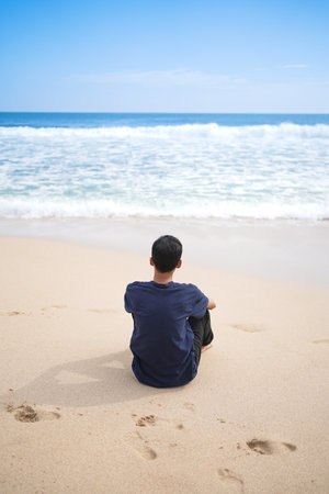 Beautiful view of Watu lumbung beach in Gunung kidul, Yogyakarta. White sandy beach.の写真素材