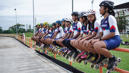 close up the name of the roller skating team from the city of Bantul. BANTUL, Indonesia - 28...