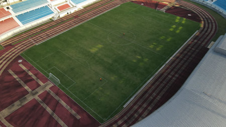 Aerial view, Mandala Krida Stadium with the background of Mount Merapi in the morning. : Yogyakarta, Indonesia - 17 April 2021のeditorial素材