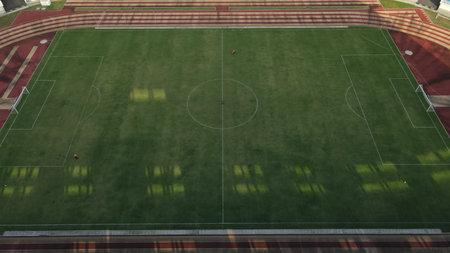 close up, from the top of the soccer field Mandala krida stadium. : Yogyakarta, Indonesia - 17 April...