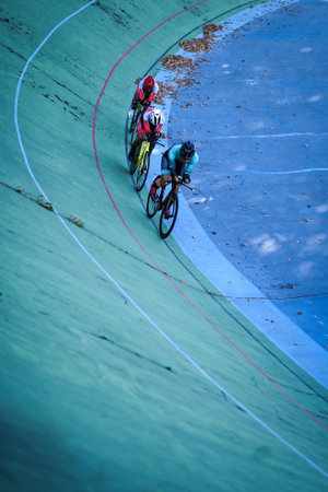 Indonesian paracycling athletes are training to prepare for the next race at the Velodrome Manahan Solo. : Solo, Indonesia - 23 April 2021.のeditorial素材