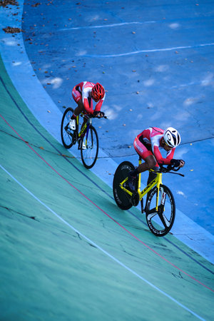 Indonesian paracycling athletes are training to prepare for the next race at the Velodrome Manahan Solo. : Solo, Indonesia - 23 April 2021.のeditorial素材