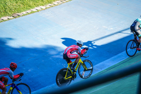 Indonesian paracycling athletes are training to prepare for the next race at the Velodrome Manahan Solo. : Solo, Indonesia - 23 April 2021.のeditorial素材